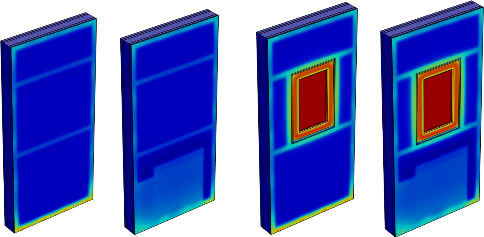 U-value contour for the four types of SmartWall system in COMSOL software