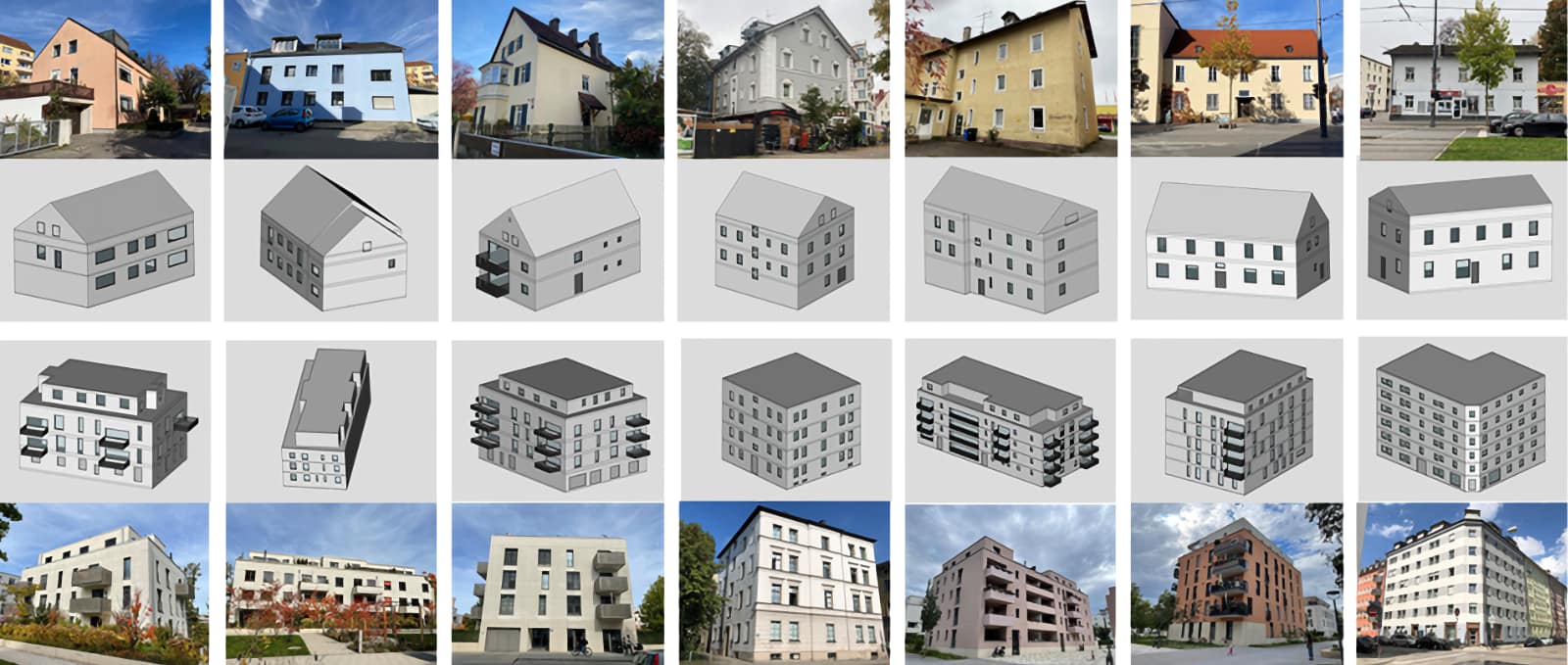 Some of the building models generated with the tool